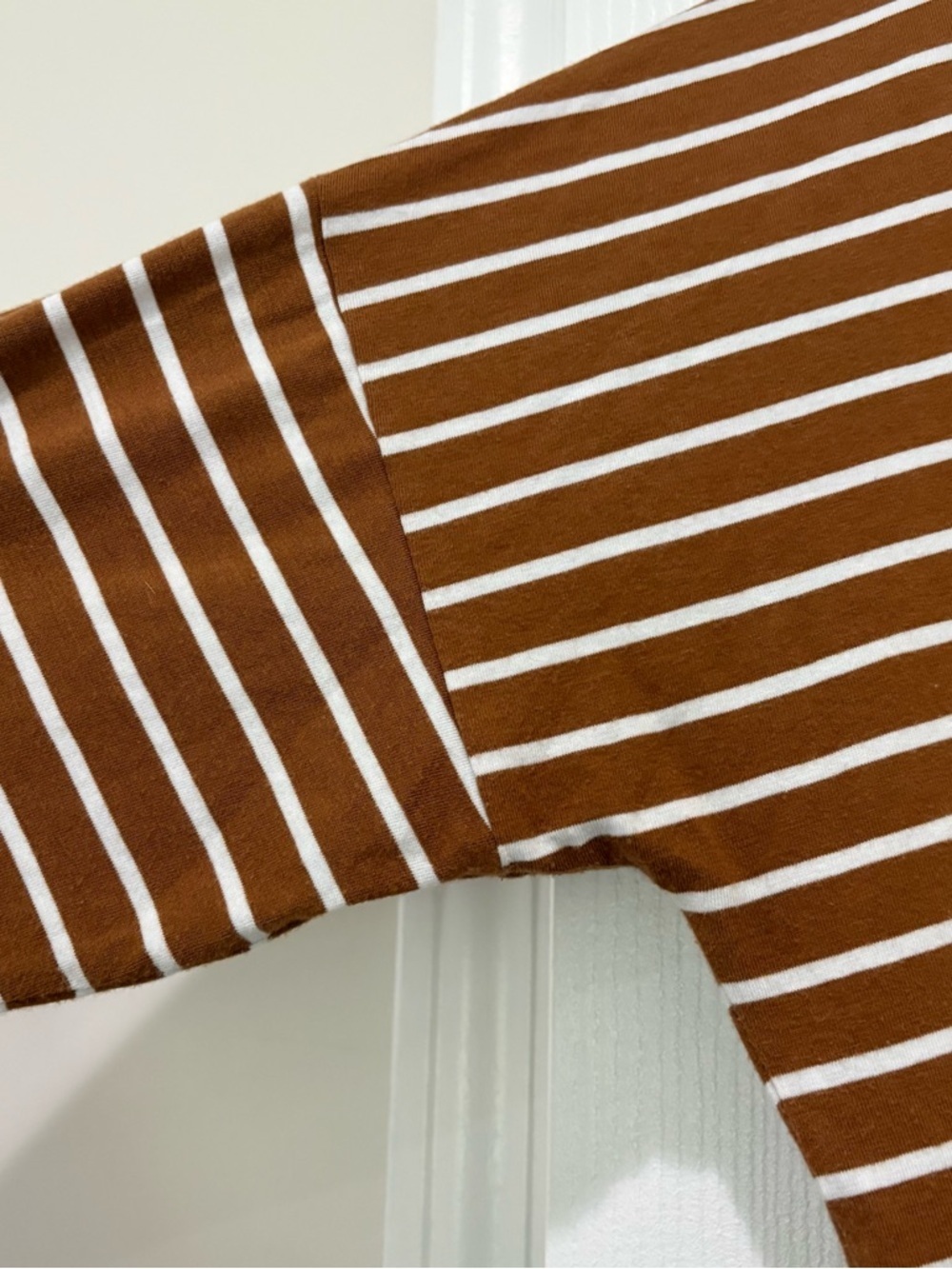 Orvis Women’s Medium Perfect Tee Pima Cotton Striped Brown & White Crewneck - Picture 6 of 13